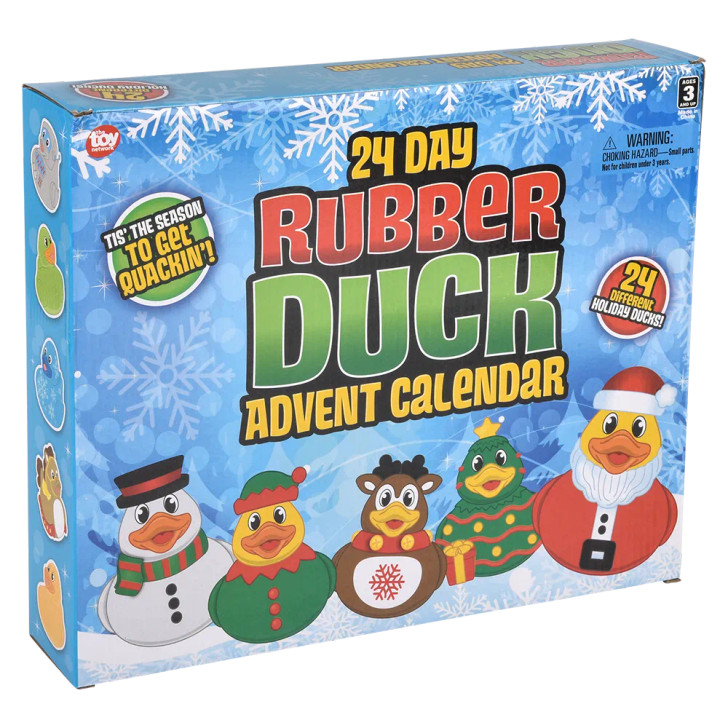 Bulk Christmas rubber duckies advent calendar 192pc 2in holiday gifts decor prizes box front right