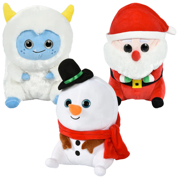 Bulk Christmas character plush 24pc 10in santa snowman yeti holiday toys
