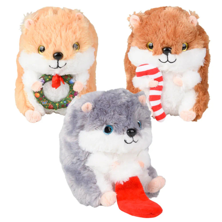 Bulk Christmas hamster plush 72pc 7in 3 styles holiday toys gifts decor