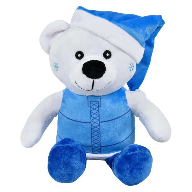 Bulk Christmas stuffed plush toys 60pc 8in snowman penguin bear holiday toys bear sitting front