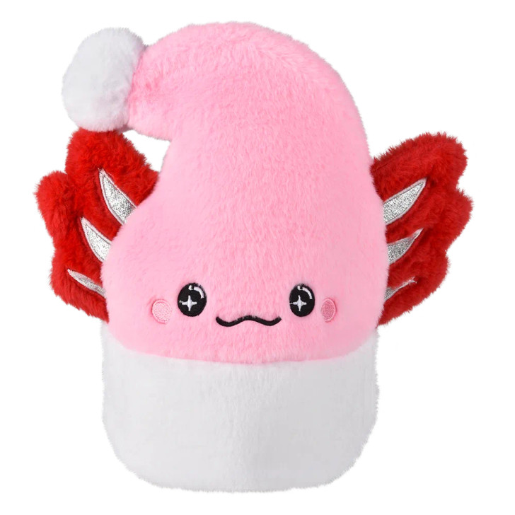 Light-up pink Axolotl Santa hat 48-pack right-angle view of pink axolotl Santa hat