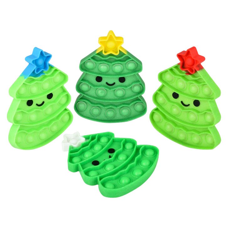 Christmas Tree Glitter Bubble Popper Toys - Case of 144 - Assorted Colors