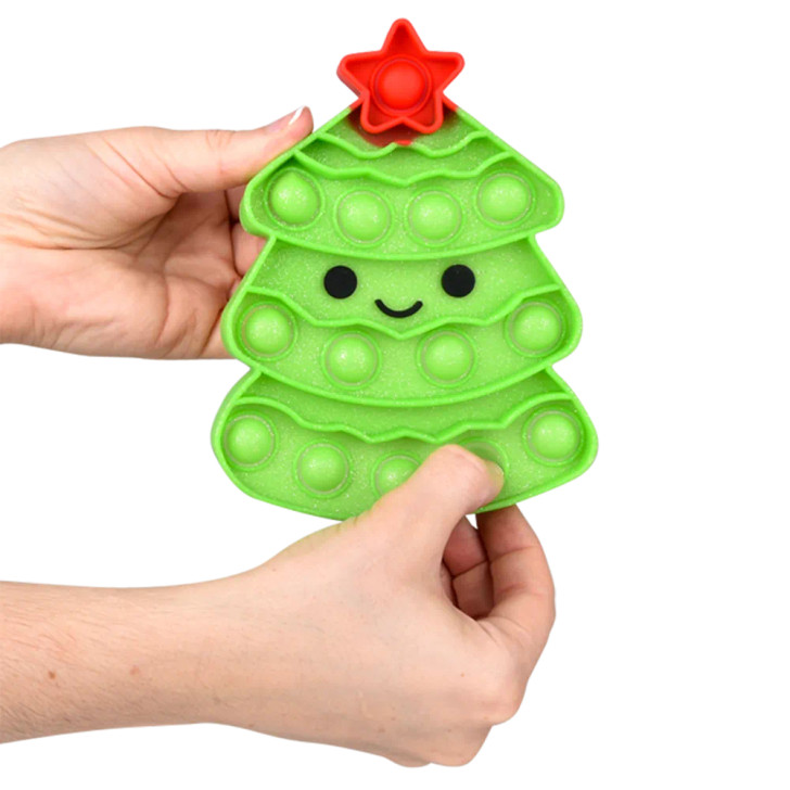Christmas tree glitter bubble poppers 144-pack group view of Christmas tree shaped poppers