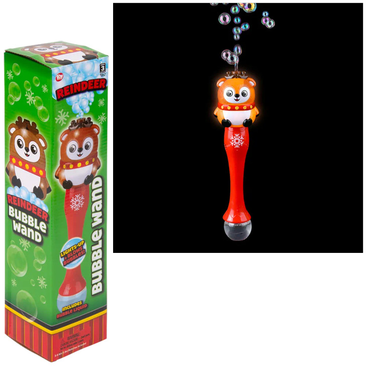 Christmas Light-Up Reindeer Bubble Wand Toys - 13.5 Inch - Case of 24