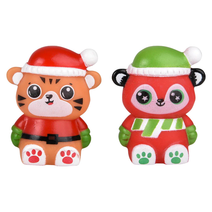 Winter rubber animals 432-pack (2 inch) assorted left-angle view of rubber animals with winter designs