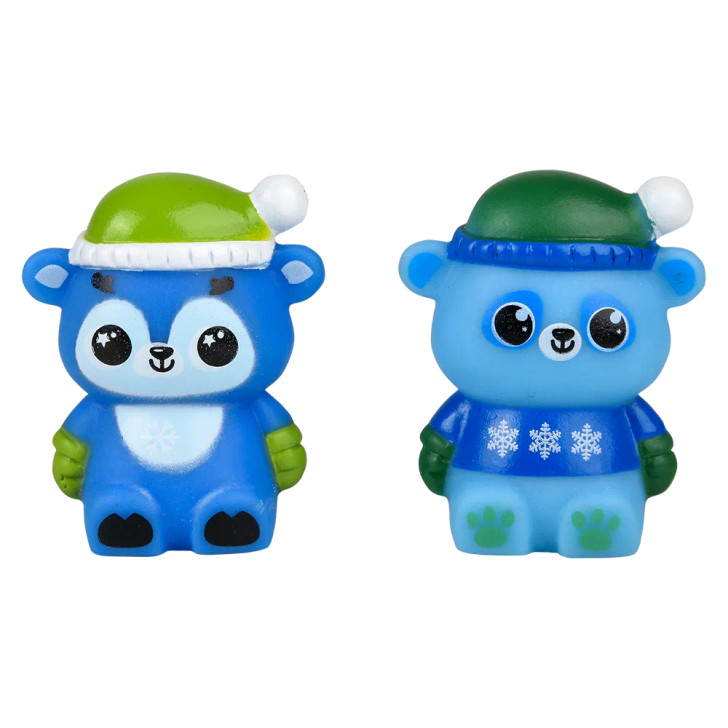 Winter rubber animals 432-pack (2 inch) assorted overhead view of rubber animals with winter designs