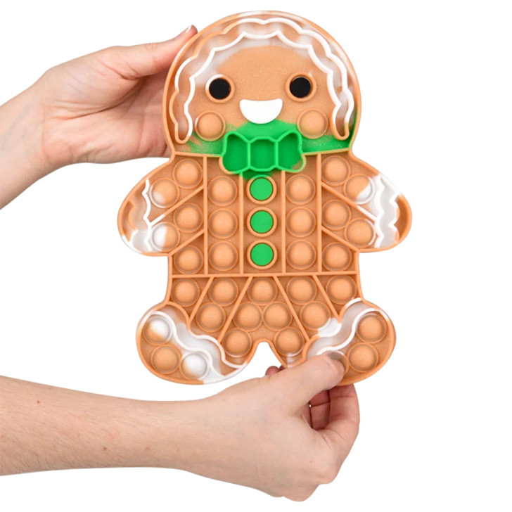 Gingerbread man jumbo glitter popper 48-pack (9") closeup view of large gingerbread man shaped popper with glitter