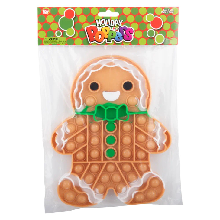 Gingerbread man jumbo glitter popper 48-pack (9") packaging view showing box with large gingerbread man shaped popper with glitter