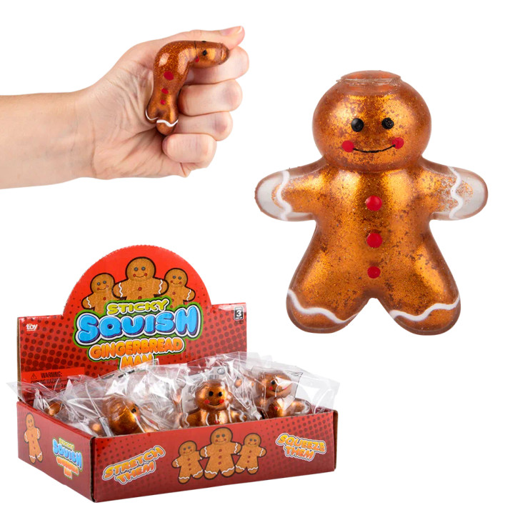 Squish Sticky Gingerbread Man 144 Pcs Bulk - 2.25" Christmas Party Favors & Decorations