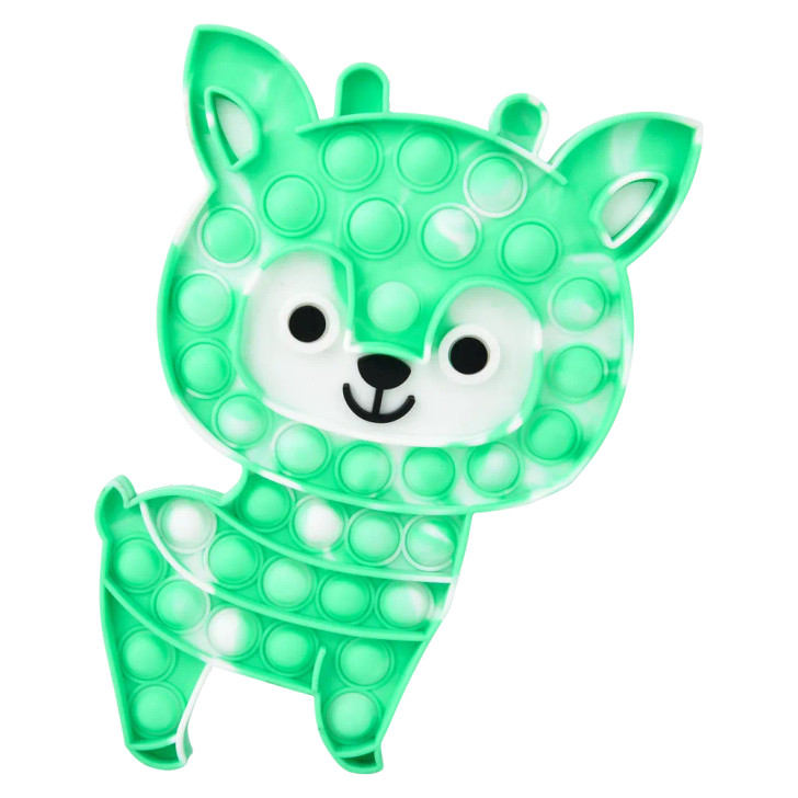 Reindeer jumbo bubble popper 48-pack (9") overhead view of reindeer shaped popper