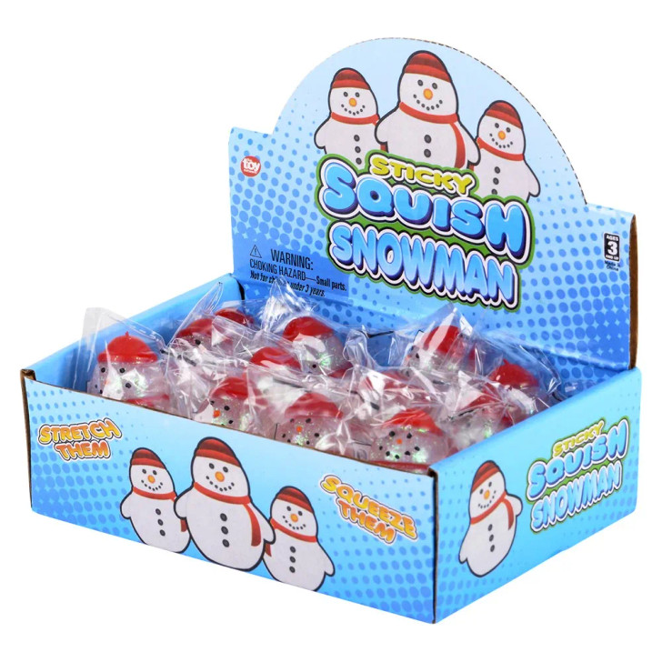Squish sticky Snowman toy 144-pack group view of squish sticky snowman toys