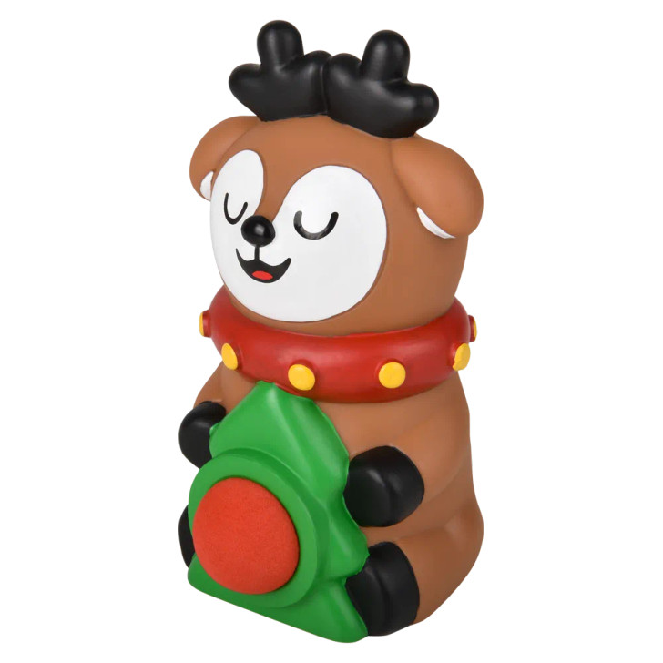 Reindeer foam ball blaster 36-pack (5.5 inch) right-angle view of reindeer shaped blaster with foam balls