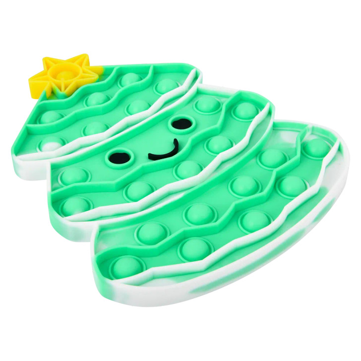 Christmas tree jumbo bubble popper 48-pack (9") right-angle view of Christmas tree shaped popper