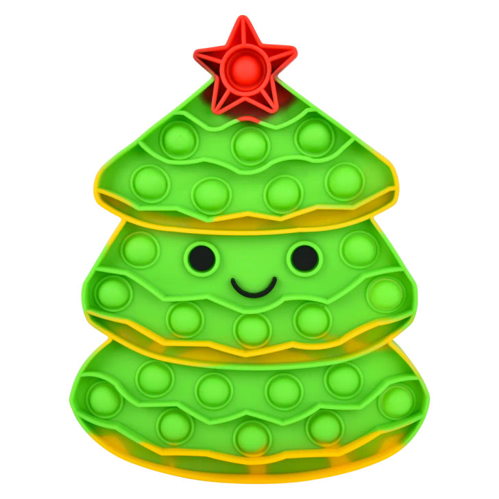 Christmas tree jumbo bubble popper 48-pack (9") overhead view of Christmas tree shaped popper