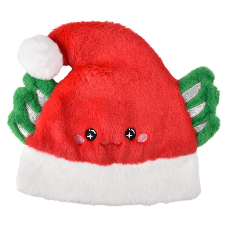 Light-up red Axolotl Santa hat 48-pack left-angle view of red axolotl wearing Santa hat