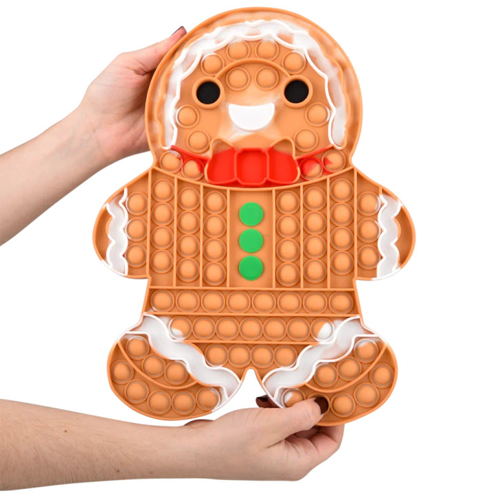Gingerbread man mega bubble popper 24-pack (13") overhead view of large gingerbread man shaped popper