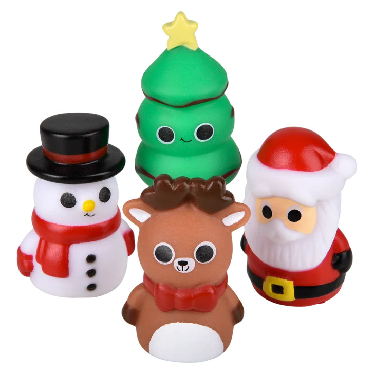 Christmas finger puppet 864-pack (2 inch) bulk left-angle view of finger puppets including santa snowman reindeer elf