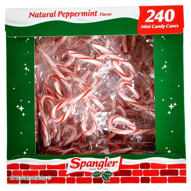Peppermint mini candy canes 1920-pack bulk right-angle view of mini candy canes scattered