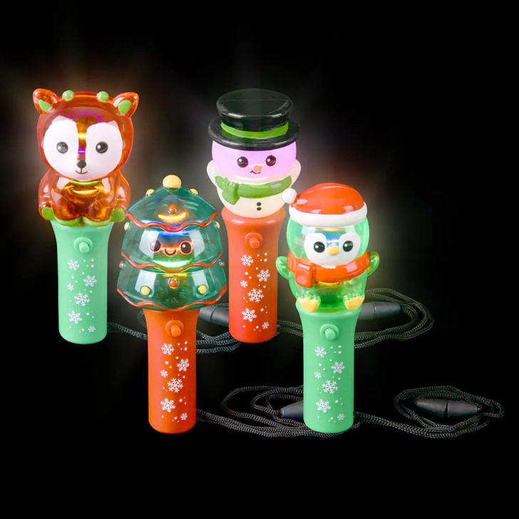 Light-Up Christmas Mini Spinning Wand Necklaces - 4.5 Inch Pendant - Case of 144