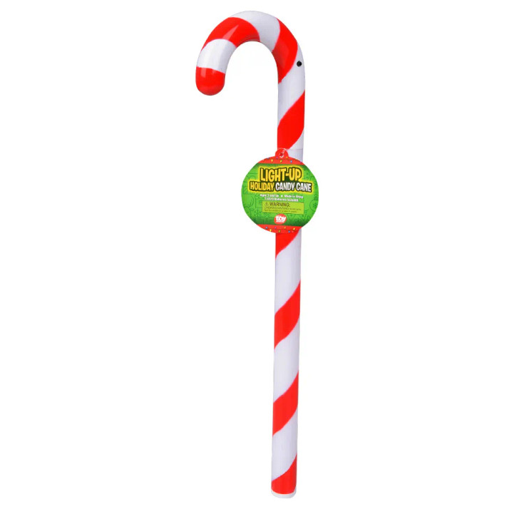 Light-up Candy Cane wand 72-pack (16") left-angle view of candy cane wand with lights