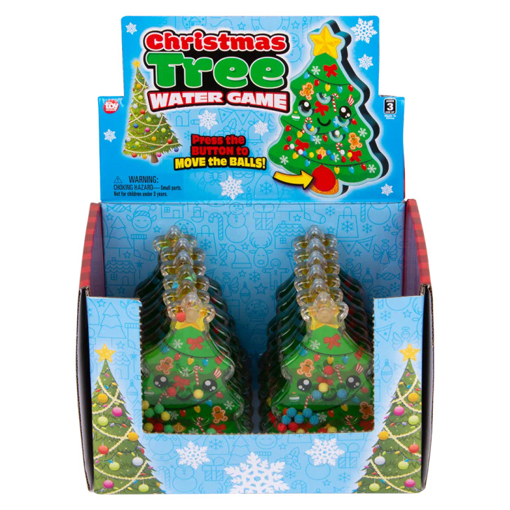 Christmas tree water game 72-pack (4 Inch) bulk, right-angle view of tree water game