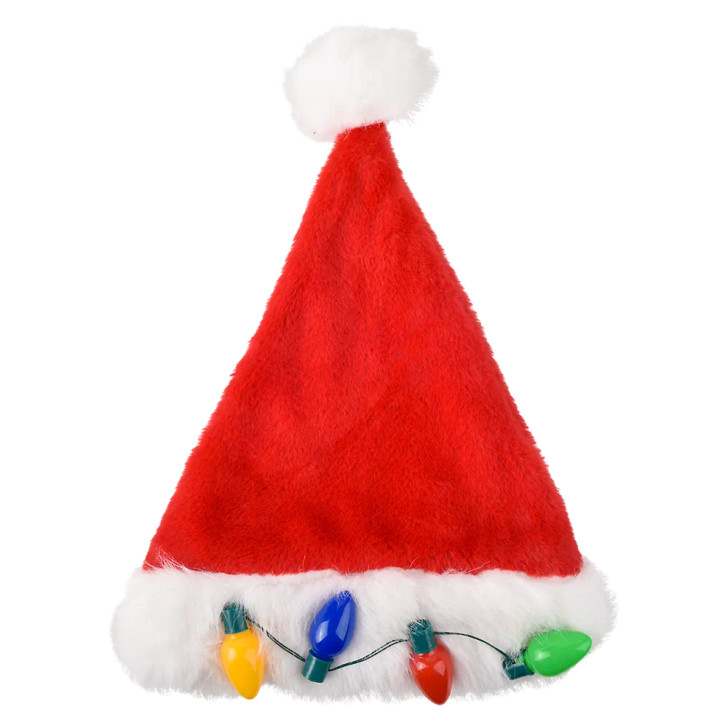 Light-up bulb Santa hat 36-pack Christmas left-angle view of santa hat with light-up bulbs
