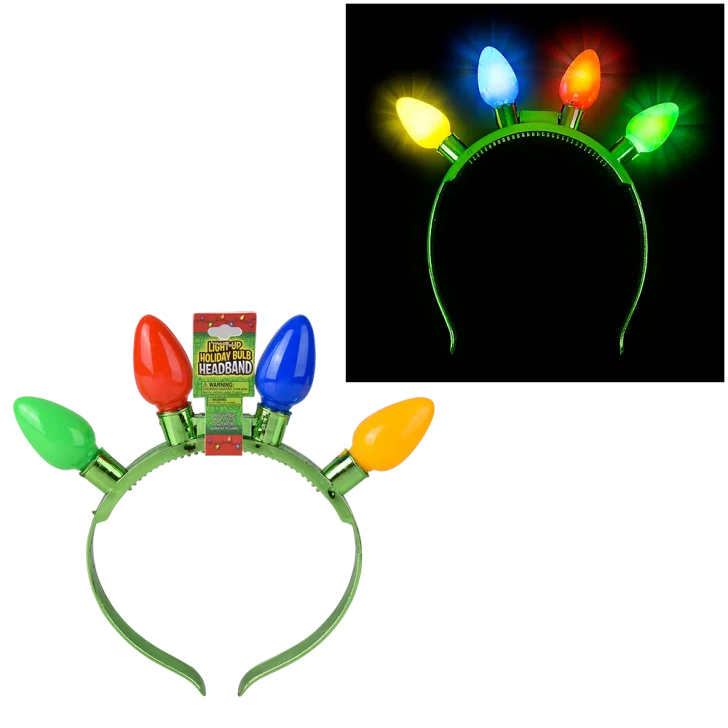 Light-Up Christmas Bulb Headbands - 8 Inch - Case of 72