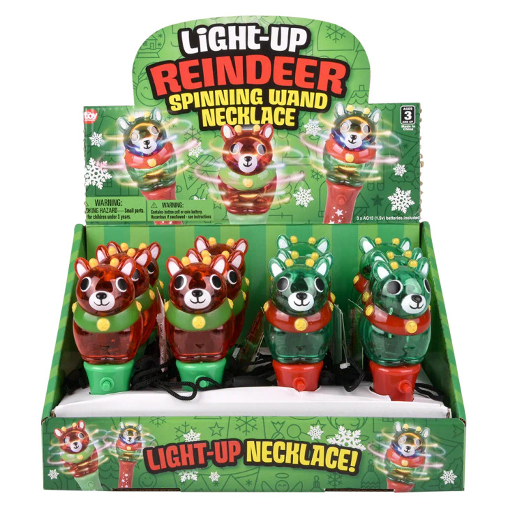 Light-up Xmas Reindeer mini spinning wand 144-pack display-pog view of reindeer spinning wand with lights