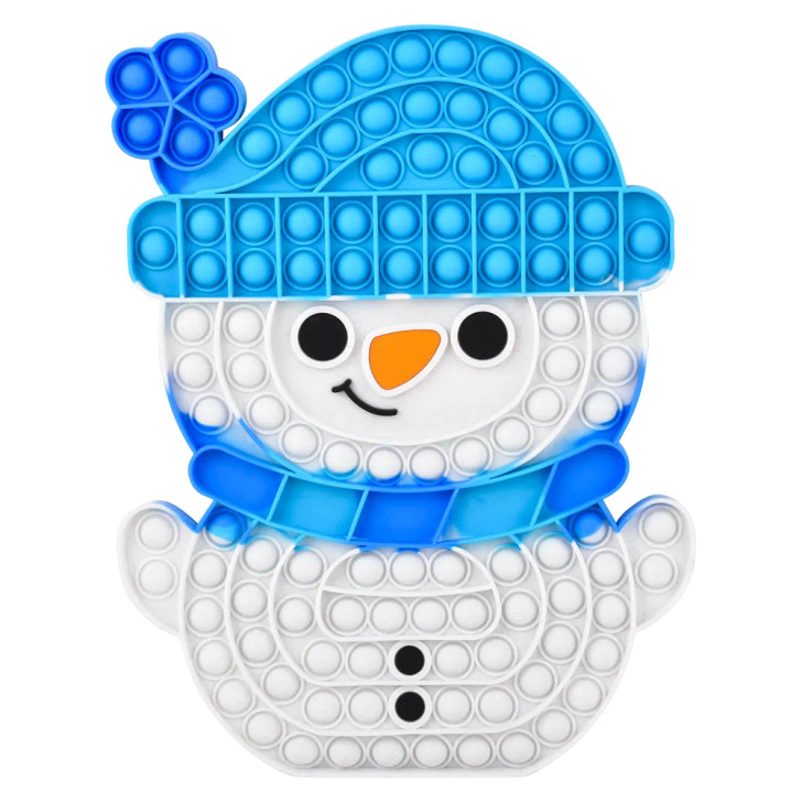 Snowman mega bubble blue popper 24-pack right-angle view of blue snowman shaped popper
