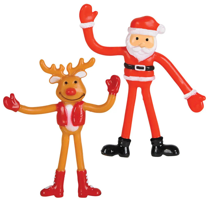 Christmas bendable figures 864-pack (2.75") left-angle view of small bendable figures including snowman reindeer santa elf