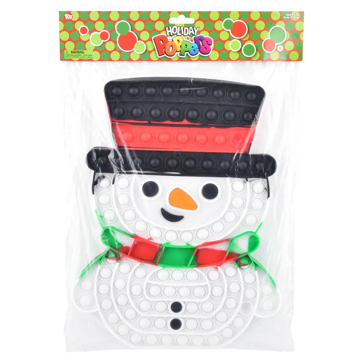 Snowman mega bubble popper 24-pack (13") closeup view of snowman shaped popper