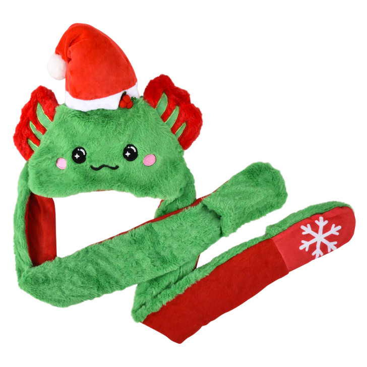 Light-up Axolotl hoodie hat 24-pack Christmas right-angle view of axolotl hoodie hat with lights