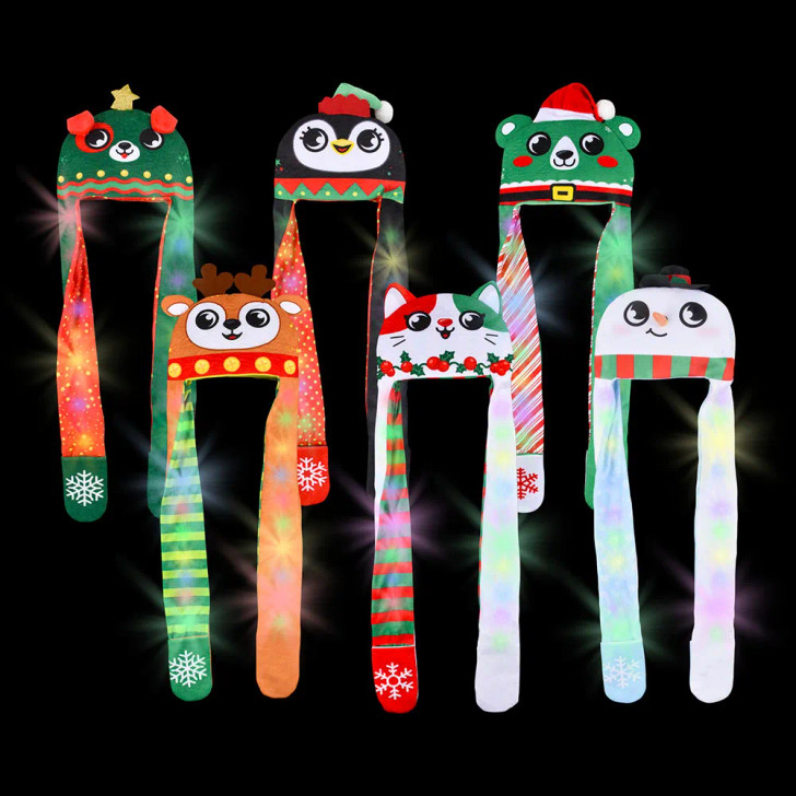 Light-Up Christmas Plush Hoodie Scarves - Case of 24 - Assorted