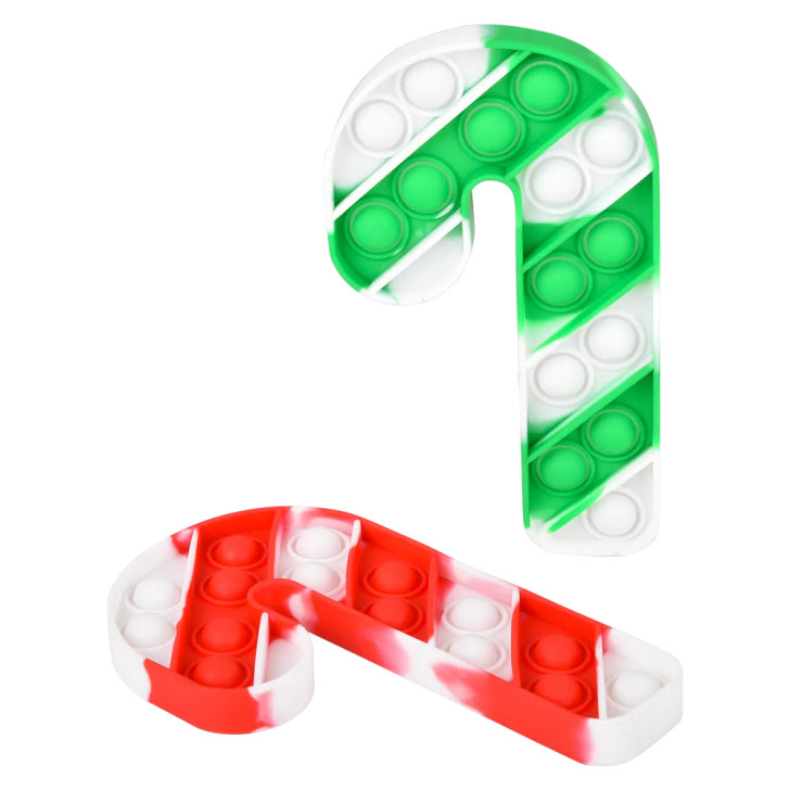 Candy Cane bubble popper 144-pack (6.5") left-angle view of candy cane-shaped popper