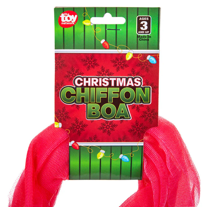 Christmas chiffon boa 72-pack 70 inch bulk left-angle view of red green chiffon boa