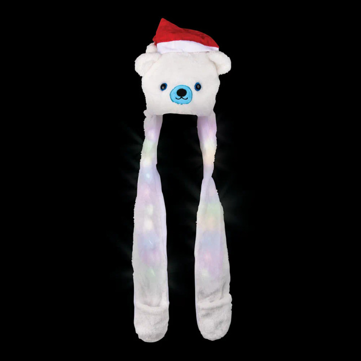 Light-Up Christmas Plush Hoodie Scarf Hats - 35 Inch - Case of 24