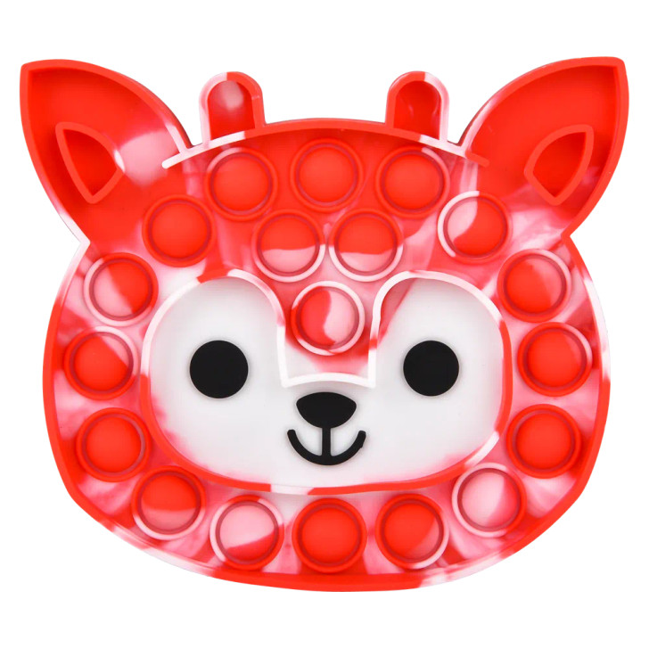 Reindeer bubble poppers 144-pack (6") bulk packaging view showing box with reindeer shaped popper