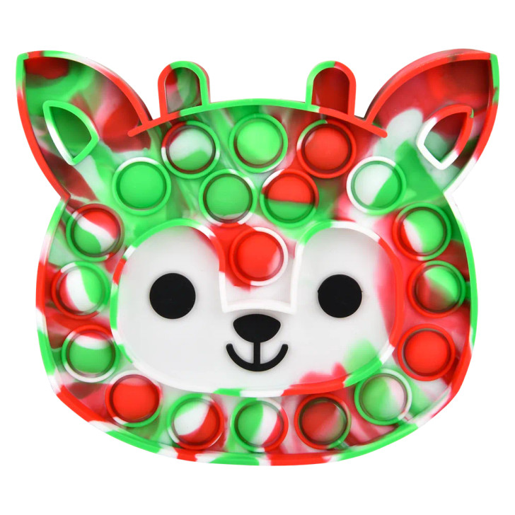 Reindeer bubble poppers 144-pack (6") bulk in-hand view of reindeer shaped popper