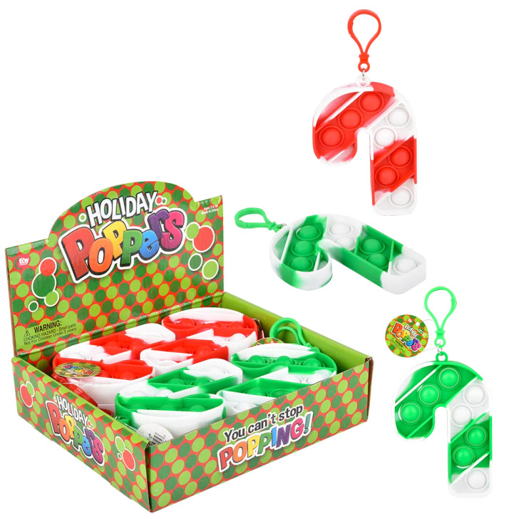 Candy Cane Bubble Poppers Clip Ons 144 Pcs Bulk - 6" Assorted Colors Christmas Gifts & Favors