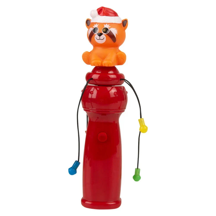 Light-up red panda Xmas spinning wand 96-pack left-angle view of red panda spinning wand with lights