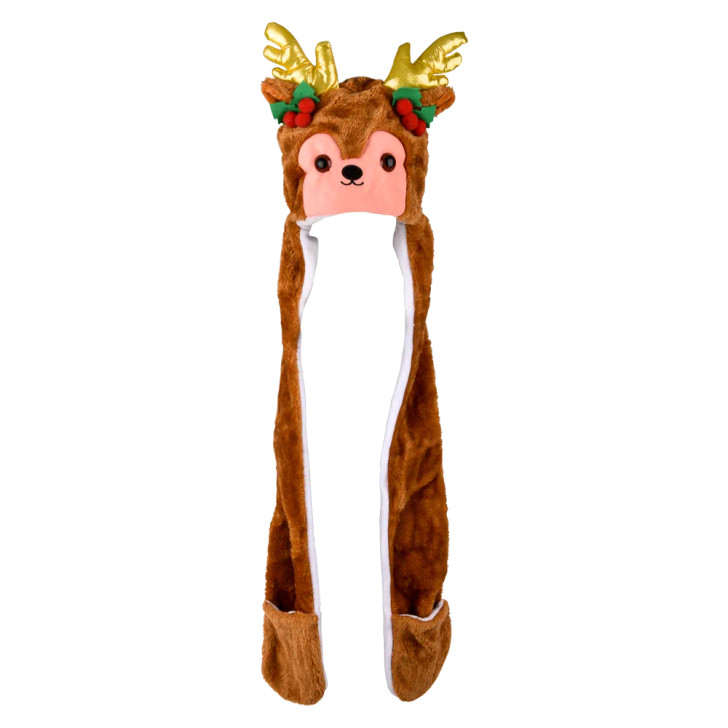 Christmas Plush Hoodie Scarf Hats 35" Each