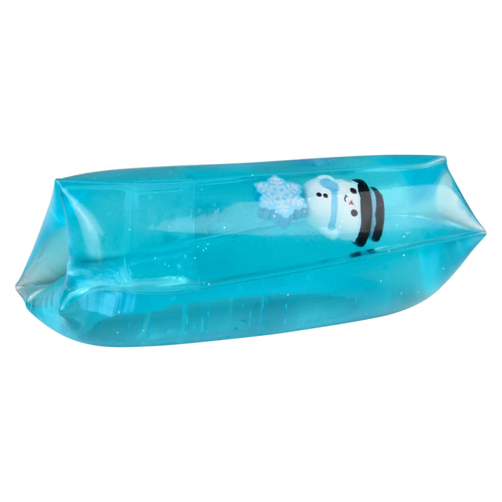 Jumbo Christmas water wigglers 48-pack (5 Inch), in-hand view of water wigglers with holiday designs