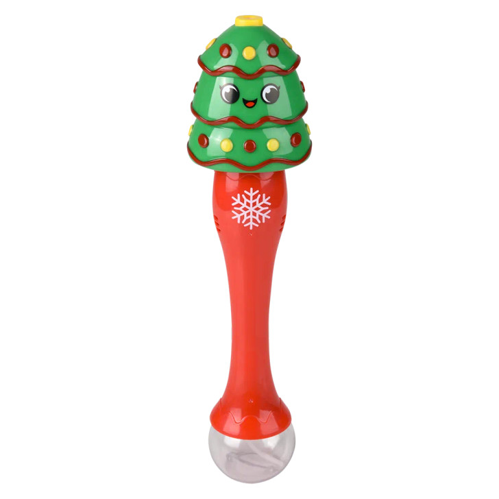 Light-up Christmas tree bubble wand 24-pack right-angle view of tree topped bubble wand