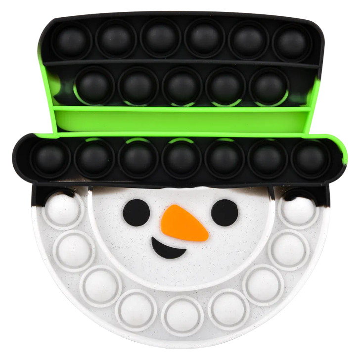Snowman top hat bubble poppers 144-pack (6") packaging view showing box with snowman shaped popper
