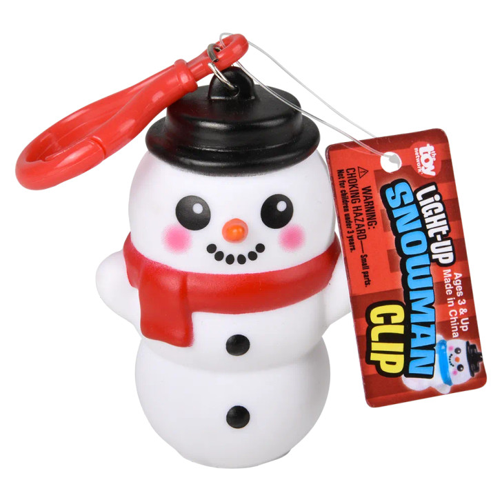 Light-up Snowman clip-on 144-pack assorted (3 inch) overhead view of snowman clip-on with lights