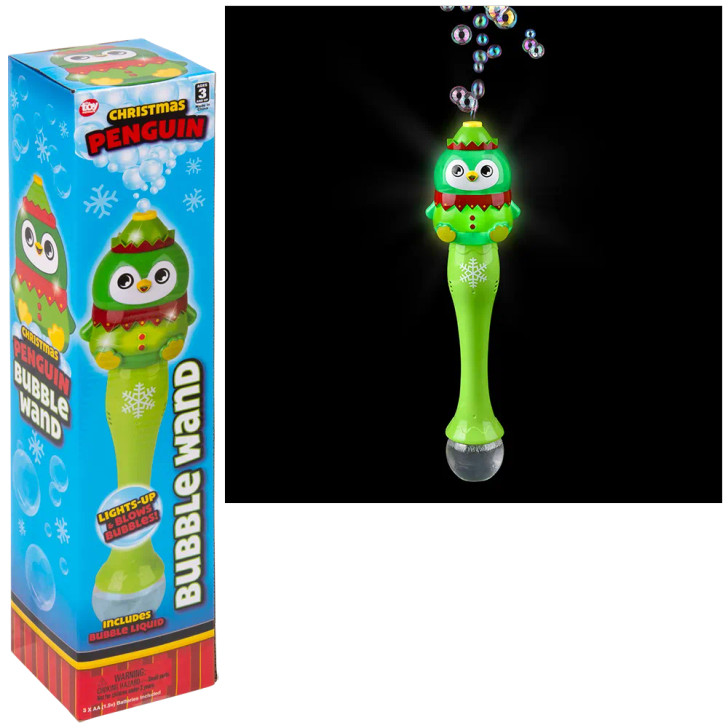 Light-Up Penguin Elf Bubble Wand 24 Pcs Bulk - 13.5" Christmas Light-Up Accessories & Decor
