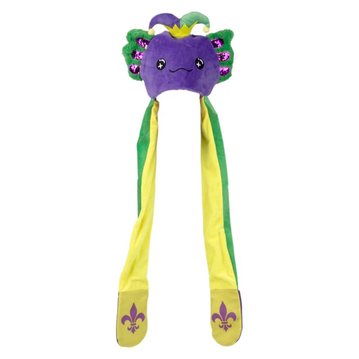 Mardi gras light-up axolotl hoodie scarf hat 35" 24 pcs bulk toy gifts.