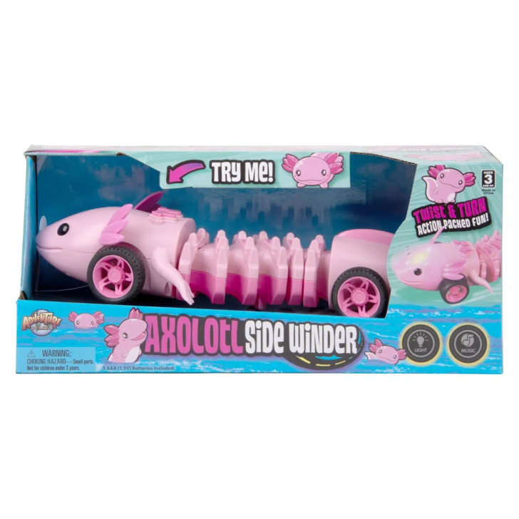 Axolotl side winder 12" 12 pcs bulk musical moving toy gifts in packaging front.