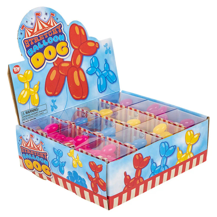 Rubber balloon dog 2.5" 144 pcs bulk toy gifts inner display angle.