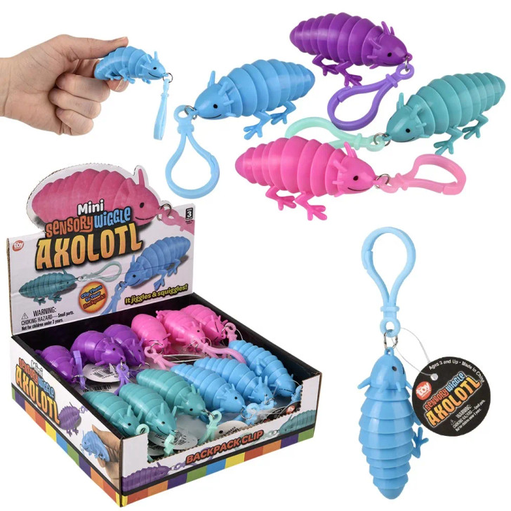 Mini Wiggle Axolotl Clip On 3" - 288 Pcs Bulk Toy Gifts